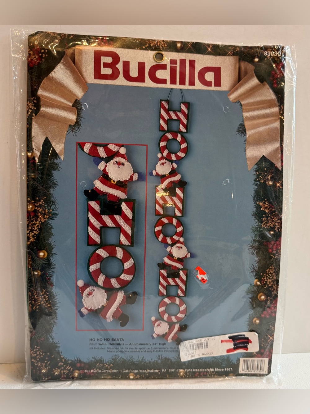 Vintage Bucilla 83030 Ho Ho Ho Santa Felt Wall Hanging Kit New Christmas Holiday
